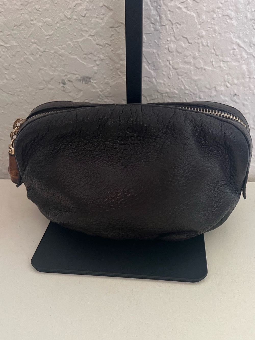 Gucci Black Pebbled Leather Zip Pouch